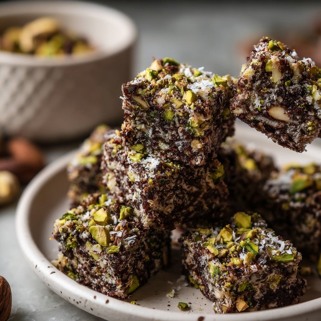 Chocolate Pistachio Coconut Squares